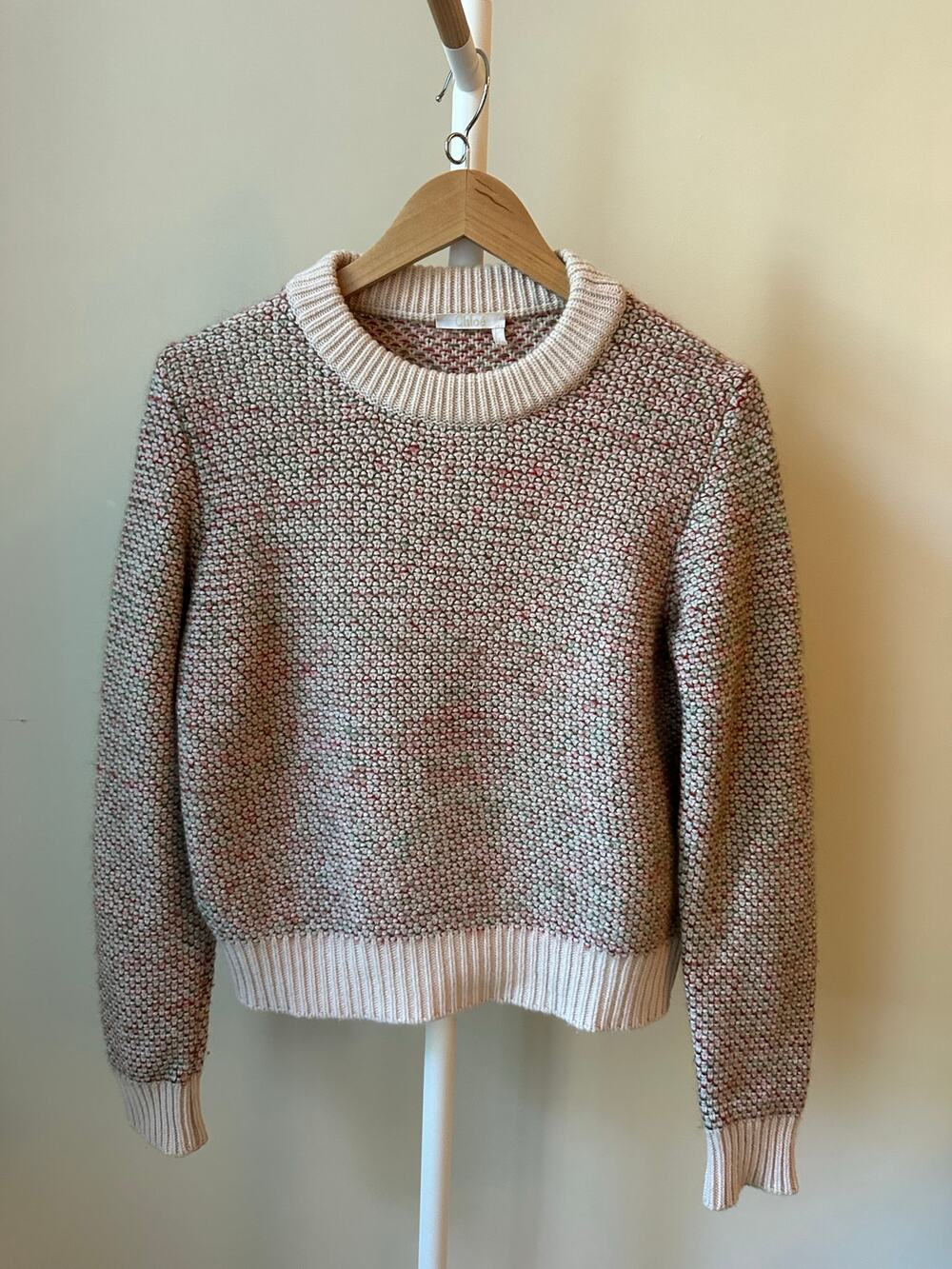 Chloé Multicolor Wool-Blend Textured Sweater, Size XS